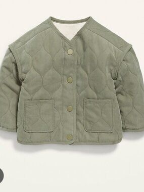 💚❄️ Old Navy Quilted Snap Puffer – Green – Size 12–18M ❄️💚